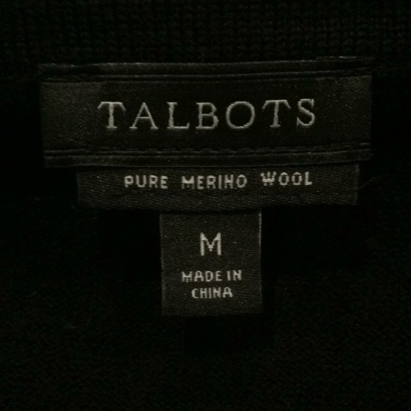 Talbots‎ Black Merino Wool Three-Quarter Sleeve Classic Jewel Neck Sweater - Picture 5 of 6